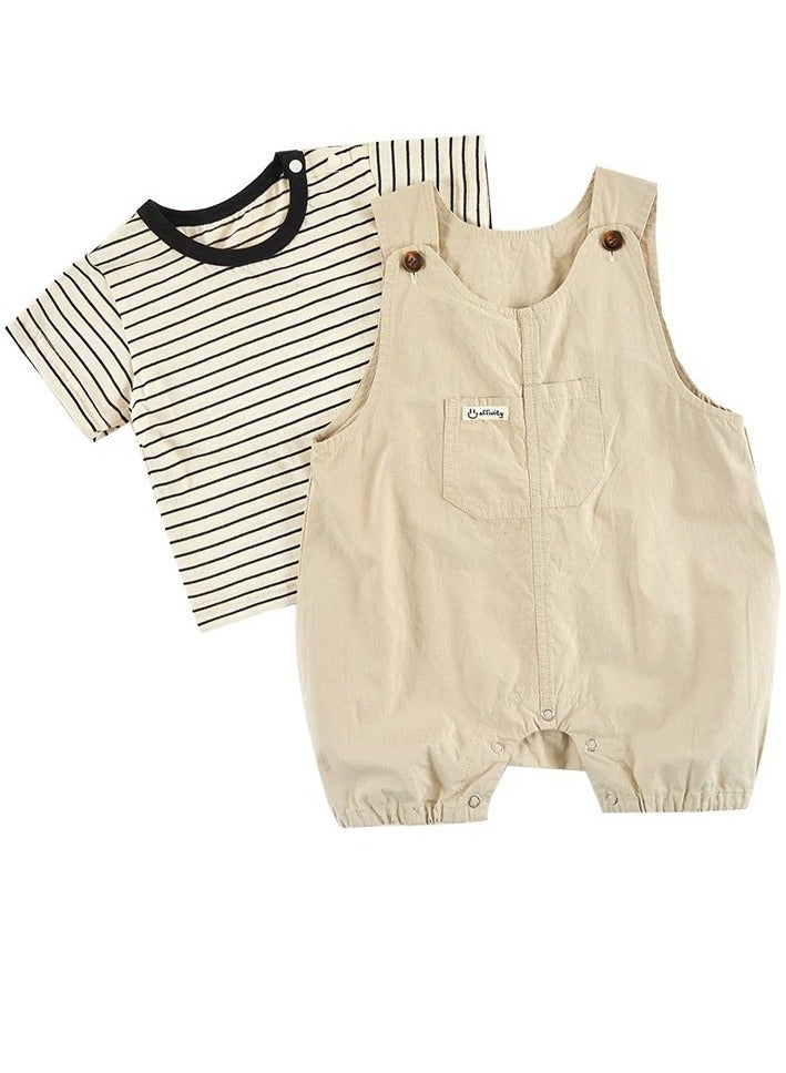 DOOKOO Summer new baby clothes, boys and girls' workwear romper pants set, two-piece set of one-piece clothes - Image 3